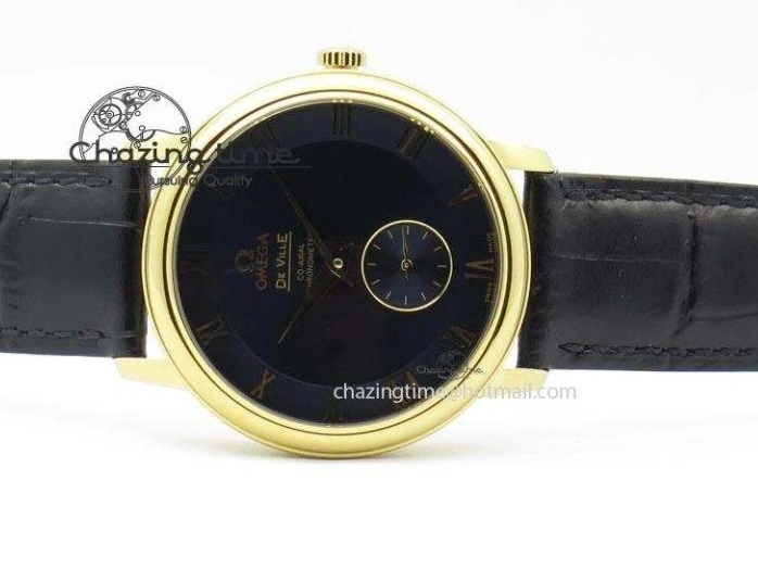 0220 De Ville MK 1:1 Best Edition YG Blue Dial On Black Leather Asian Seagull T1701 (Sec@6) Upgraded 8234